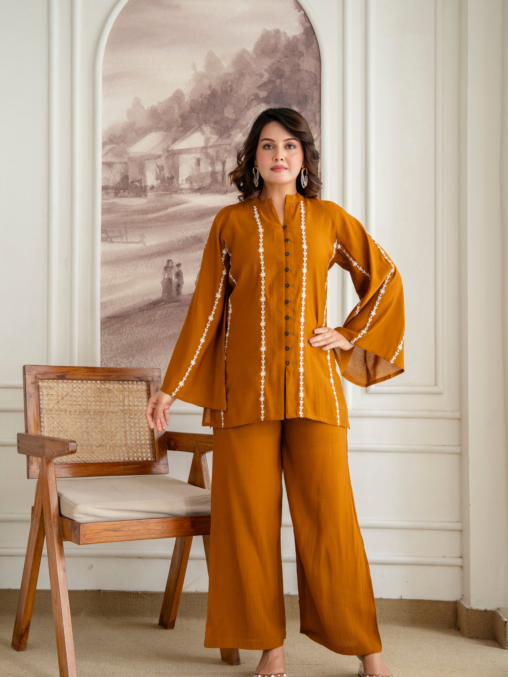 Cotton Mulmul Crush Shirt Style Co-Ord Set