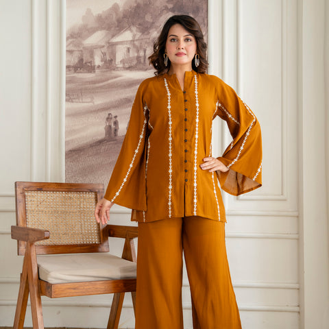 Cotton Mulmul Crush Shirt Style Co-Ord Set