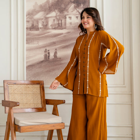 Cotton Mulmul Crush Shirt Style Co-Ord Set