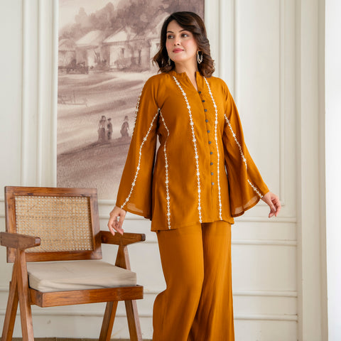 Cotton Mulmul Crush Shirt Style Co-Ord Set