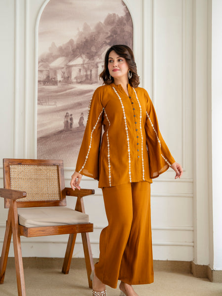 Orange Cotton Mulmul Crush Co-Ord Set