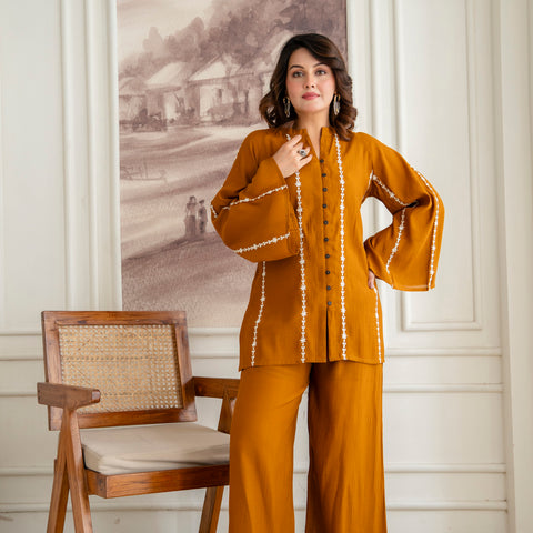 Cotton Mulmul Crush Shirt Style Co-Ord Set