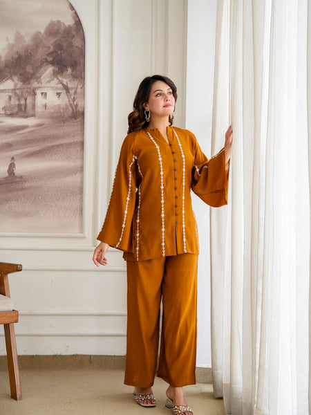 Orange Cotton Mulmul Crush Co-Ord Set