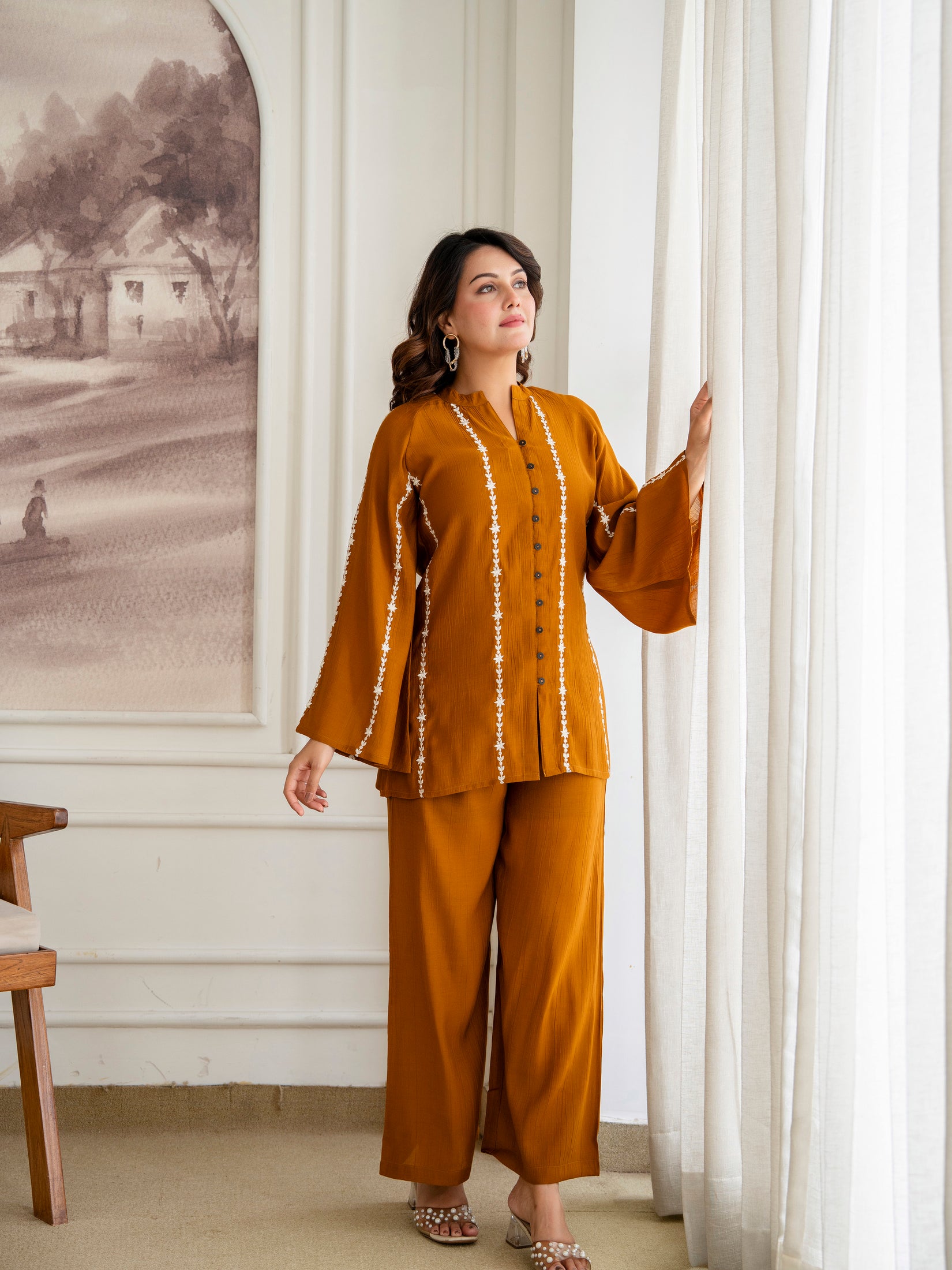 Cotton Mulmul Crush Shirt Style Co-Ord Set