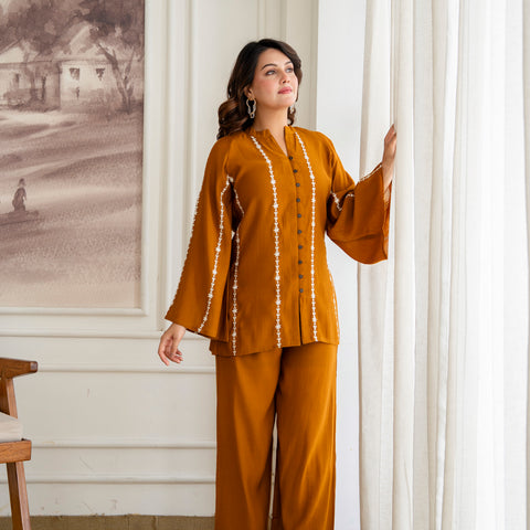 Cotton Mulmul Crush Shirt Style Co-Ord Set