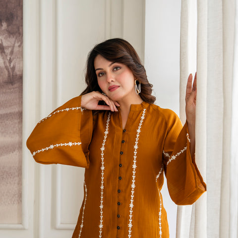 Cotton Mulmul Crush Shirt Style Co-Ord Set