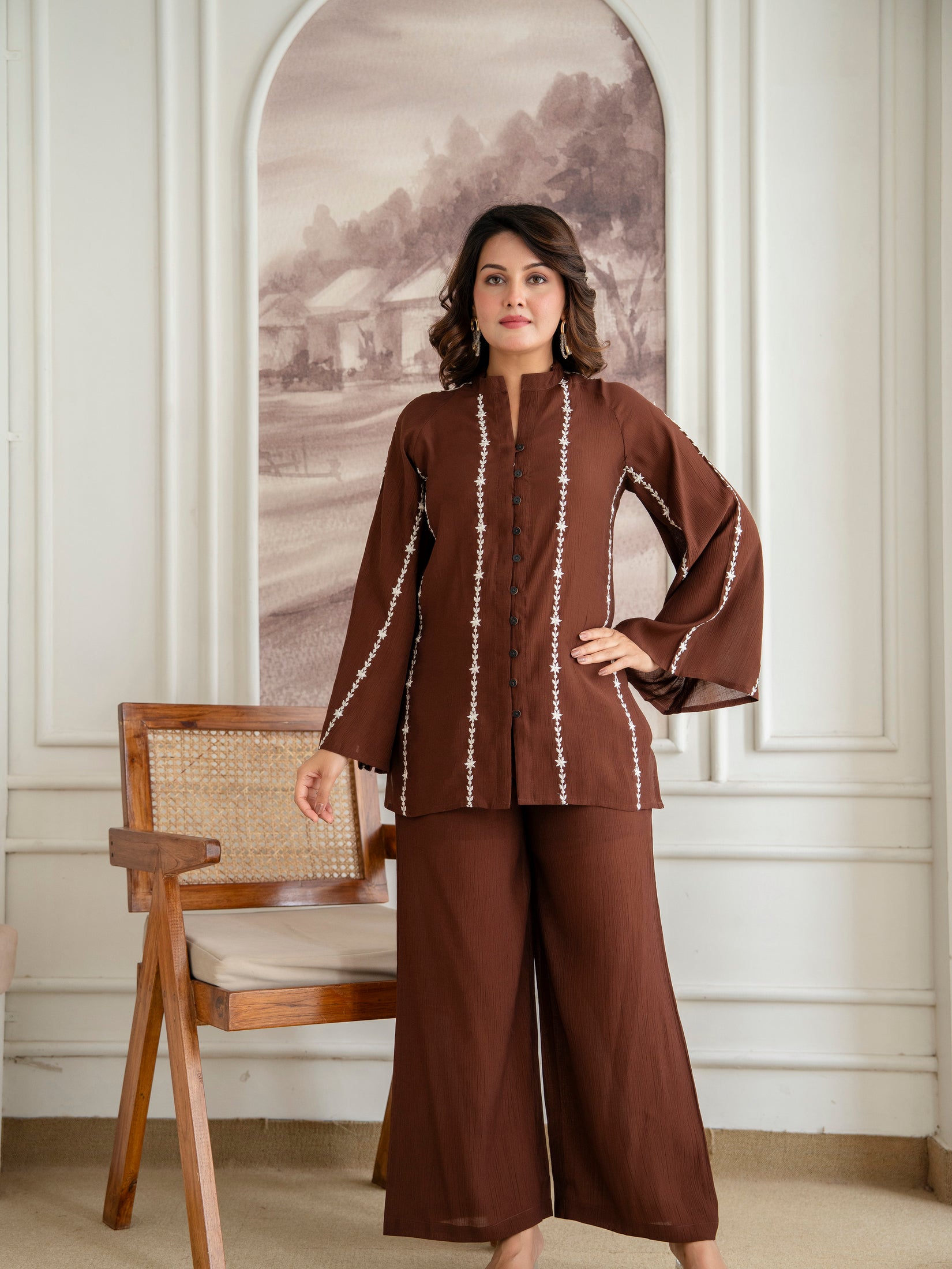 Cotton Mulmul Crush Shirt Style Co-Ord Set