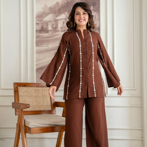 Cotton Mulmul Crush Shirt Style Co-Ord Set