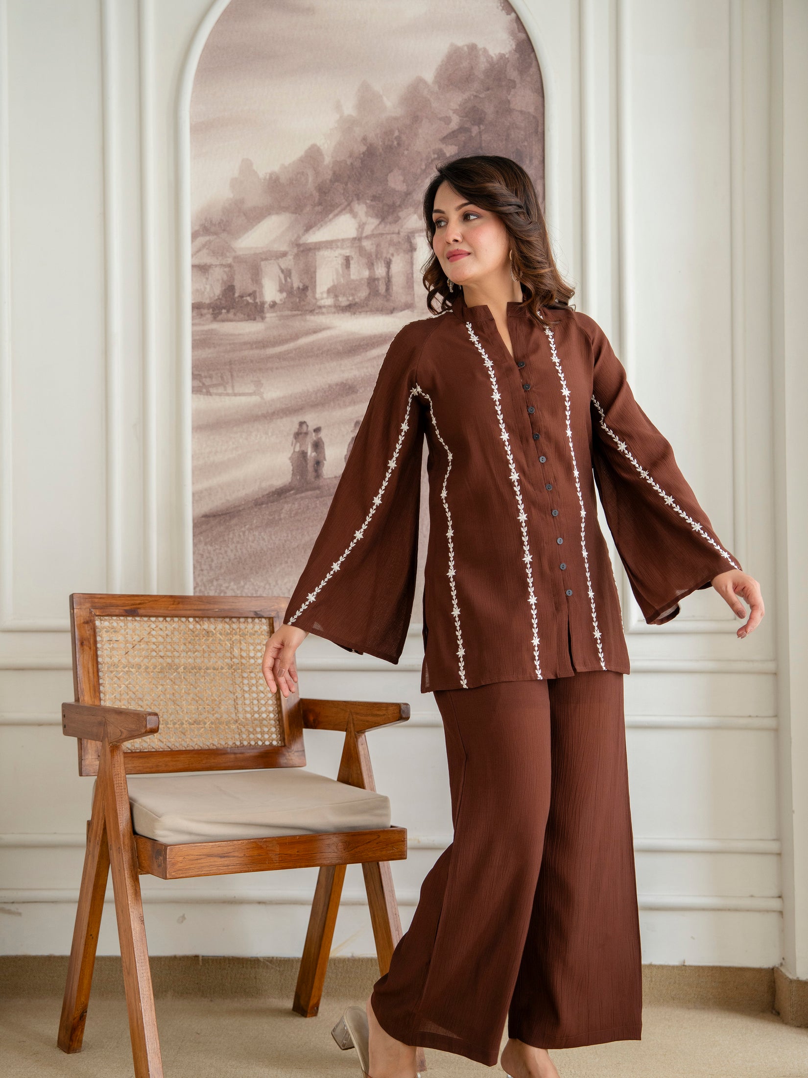 Cotton Mulmul Crush Shirt Style Co-Ord Set