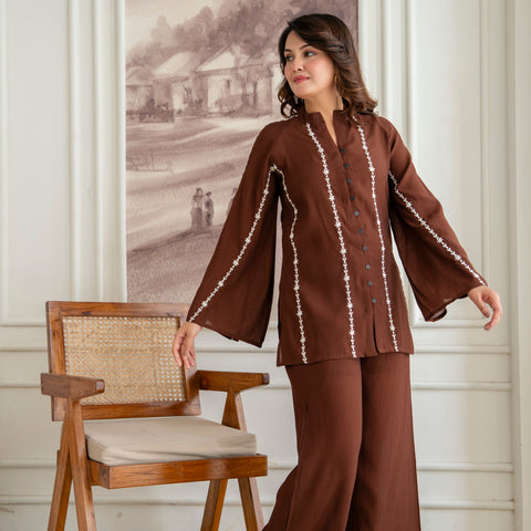 Cotton Mulmul Crush Shirt Style Co-Ord Set