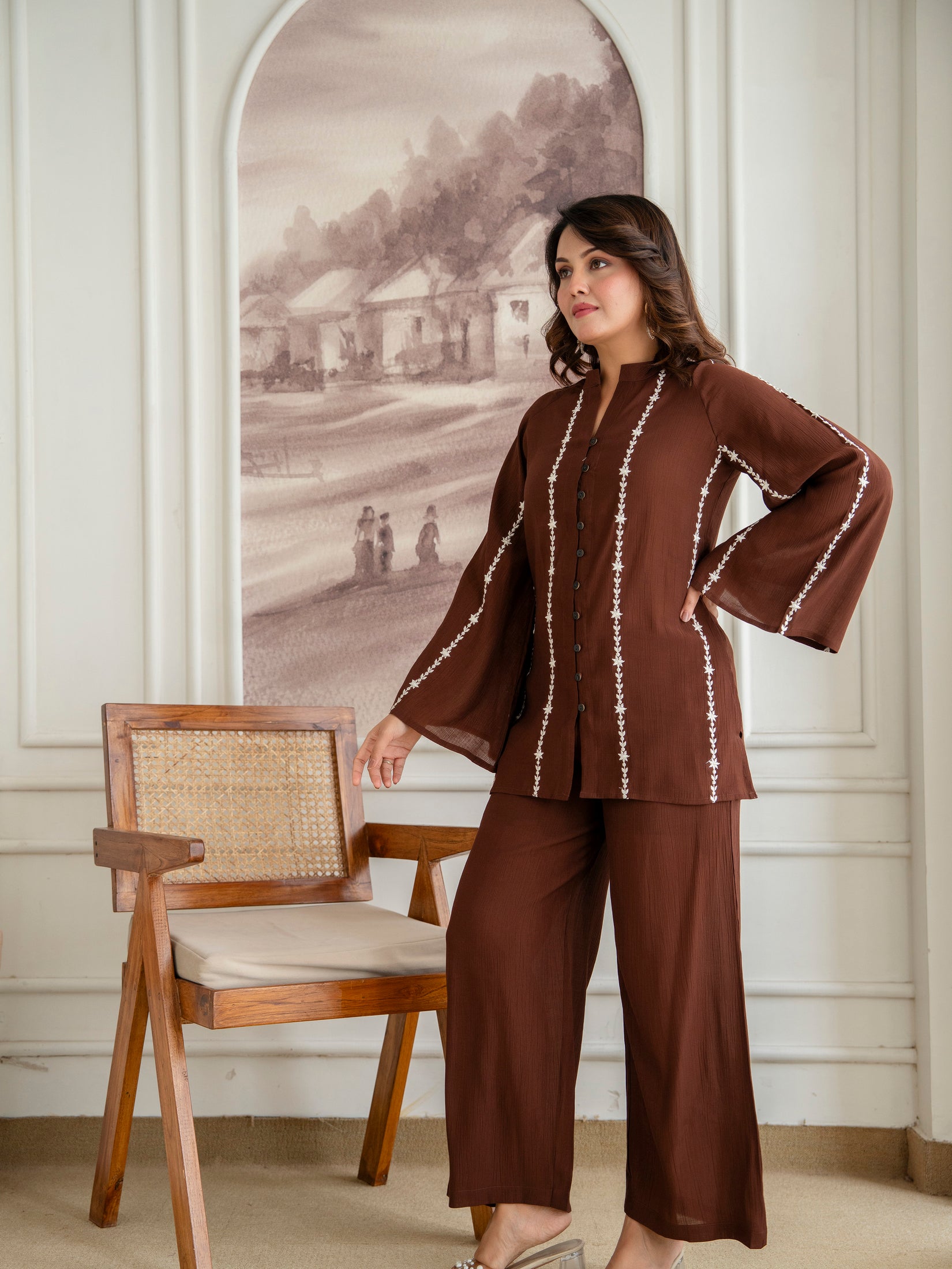 Cotton Mulmul Crush Shirt Style Co-Ord Set