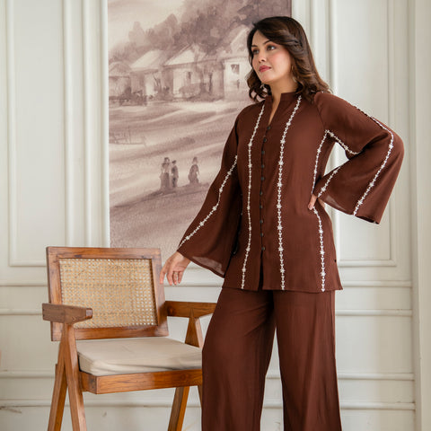 Cotton Mulmul Crush Shirt Style Co-Ord Set