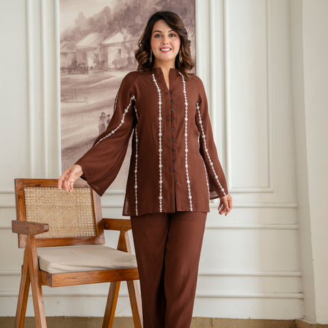 Cotton Mulmul Crush Shirt Style Co-Ord Set