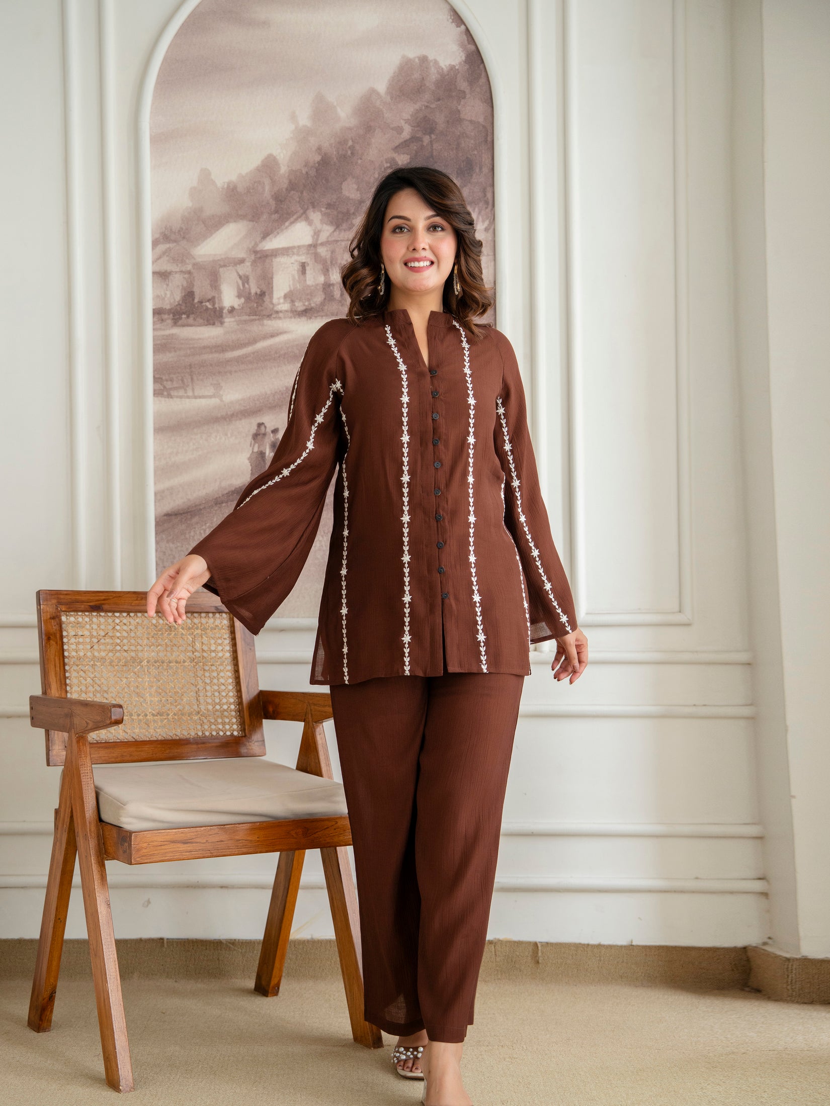 Cotton Mulmul Crush Shirt Style Co-Ord Set