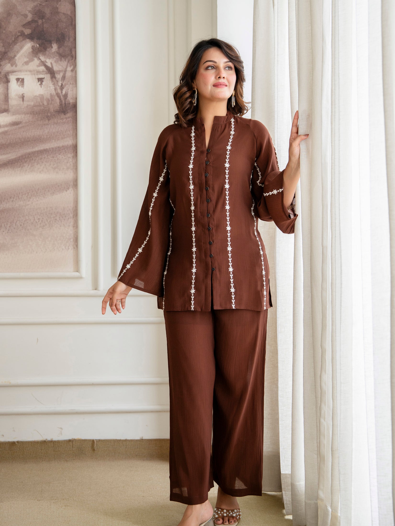 Cotton Mulmul Crush Shirt Style Co-Ord Set