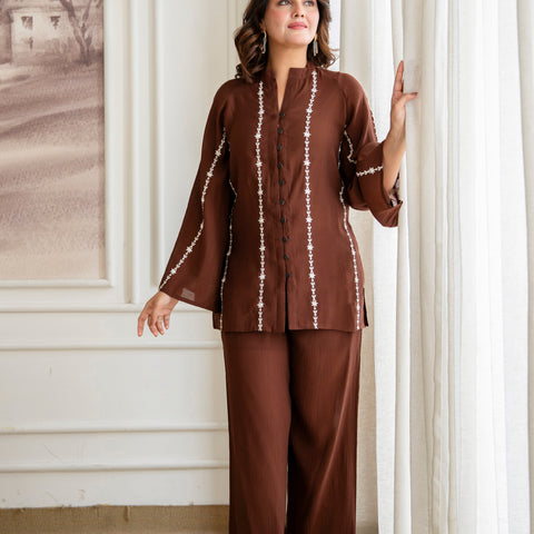 Cotton Mulmul Crush Shirt Style Co-Ord Set