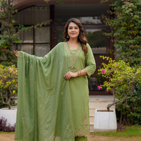 Ebbani Women’s Cotton Embroidered Kurta Set with Dupatta