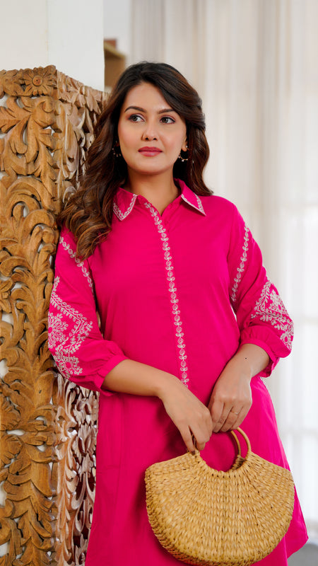 Ebbani Women’s Cotton Embroidered Pink Color Stylish Co-ord Set