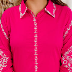 Ebbani Women’s Cotton Embroidered Pink Color Stylish Co-ord Set