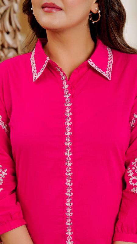 Ebbani Women’s Cotton Embroidered Pink Color Stylish Co-ord Set