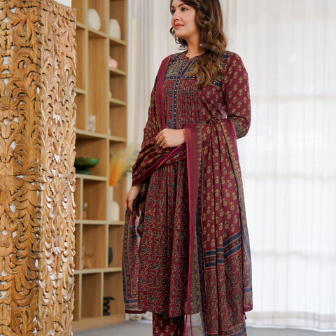 Cotton Motifs Kurta Set with Dupatta