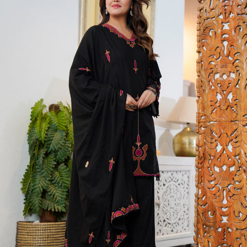 Cotton Embroidered Kurta Set with Dupatta