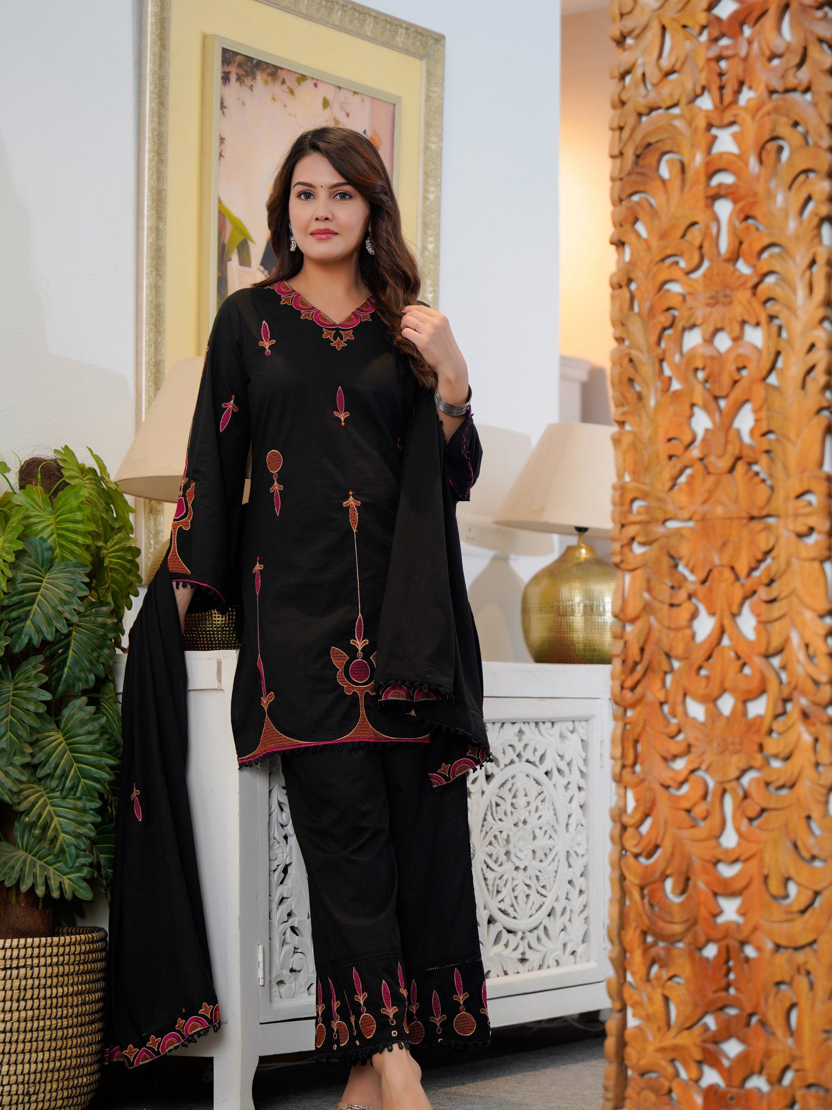 Cotton Embroidered Kurta Set with Dupatta