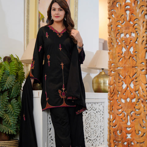 Cotton Embroidered Kurta Set with Dupatta