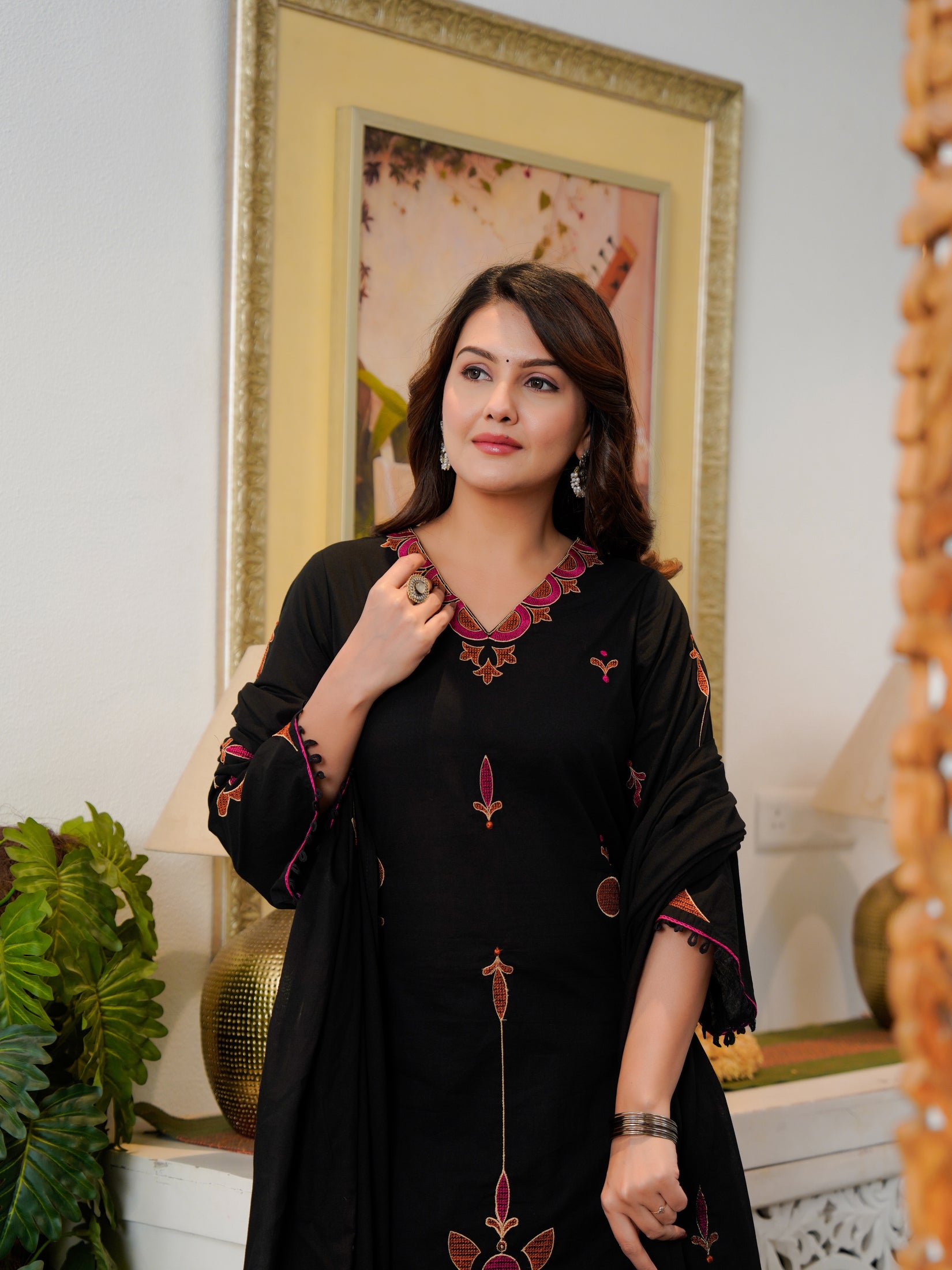 Cotton Embroidered Kurta Set with Dupatta