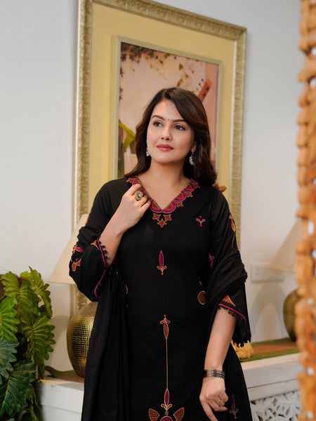 Cotton Embroidered Kurta Set with Dupatta