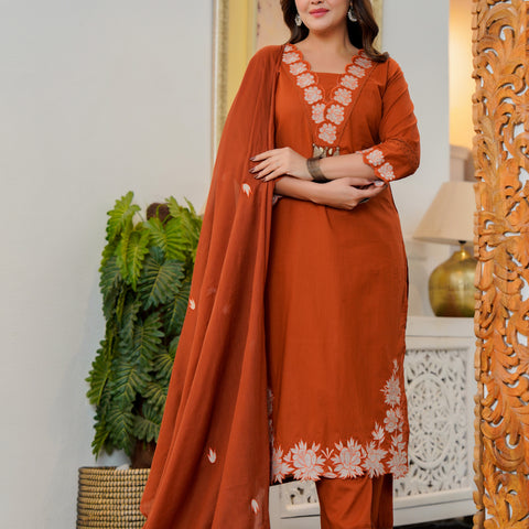 Ebbani Women’s Cotton Embroidered Kurta Set with Dupatta