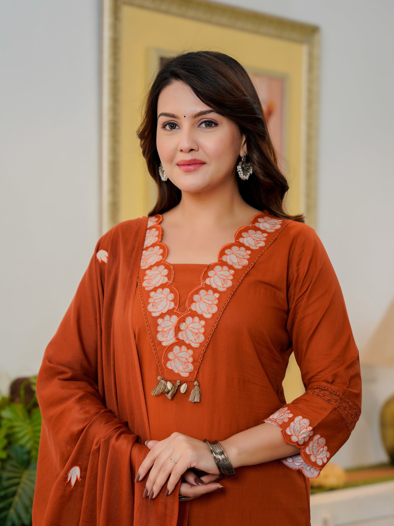 Ebbani Women’s Cotton Embroidered Kurta Set with Dupatta