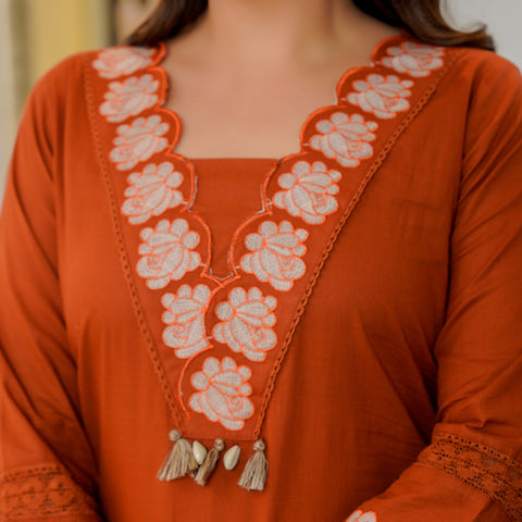 Ebbani Women’s Cotton Embroidered Kurta Set with Dupatta