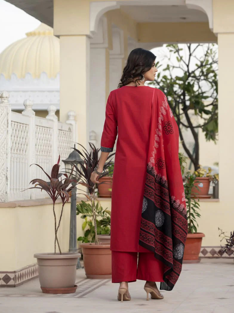 Cotton Rani Patch Work Kurta Set with Dupatta