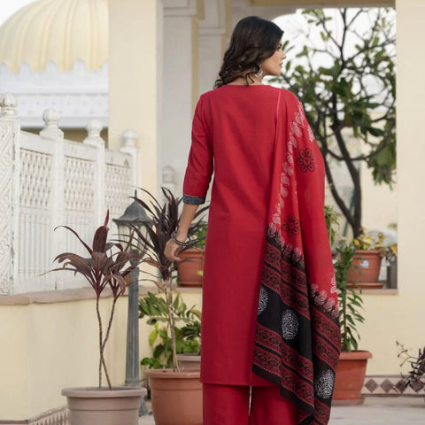 Cotton Rani Patch Work Kurta Set with Dupatta