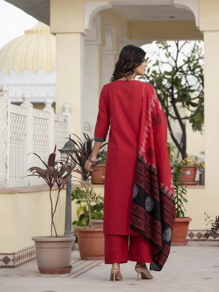 Cotton Rani Patch Work Kurta Set with Dupatta