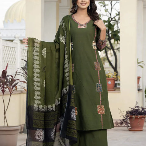 Cotton Rani Patch Work Kurta Set with Dupatta