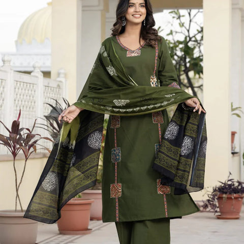 Cotton Rani Patch Work Kurta Set with Dupatta