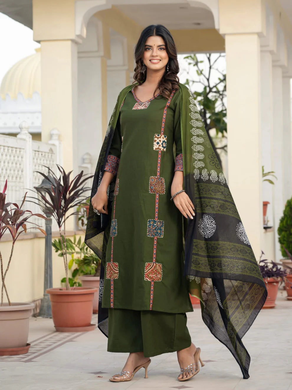 Cotton Rani Patch Work Kurta Set with Dupatta