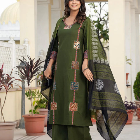 Cotton Rani Patch Work Kurta Set with Dupatta