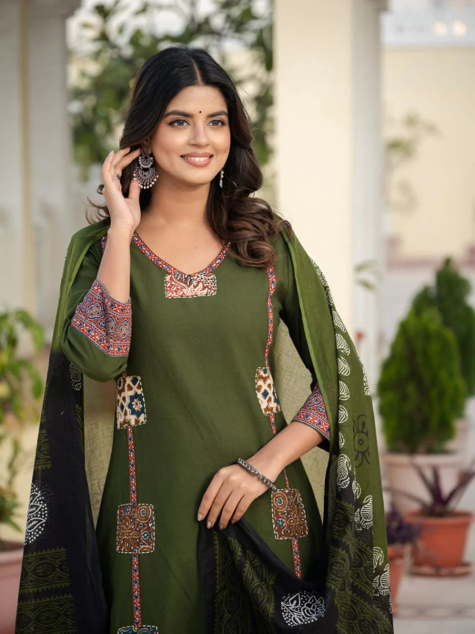 Cotton Rani Patch Work Kurta Set with Dupatta