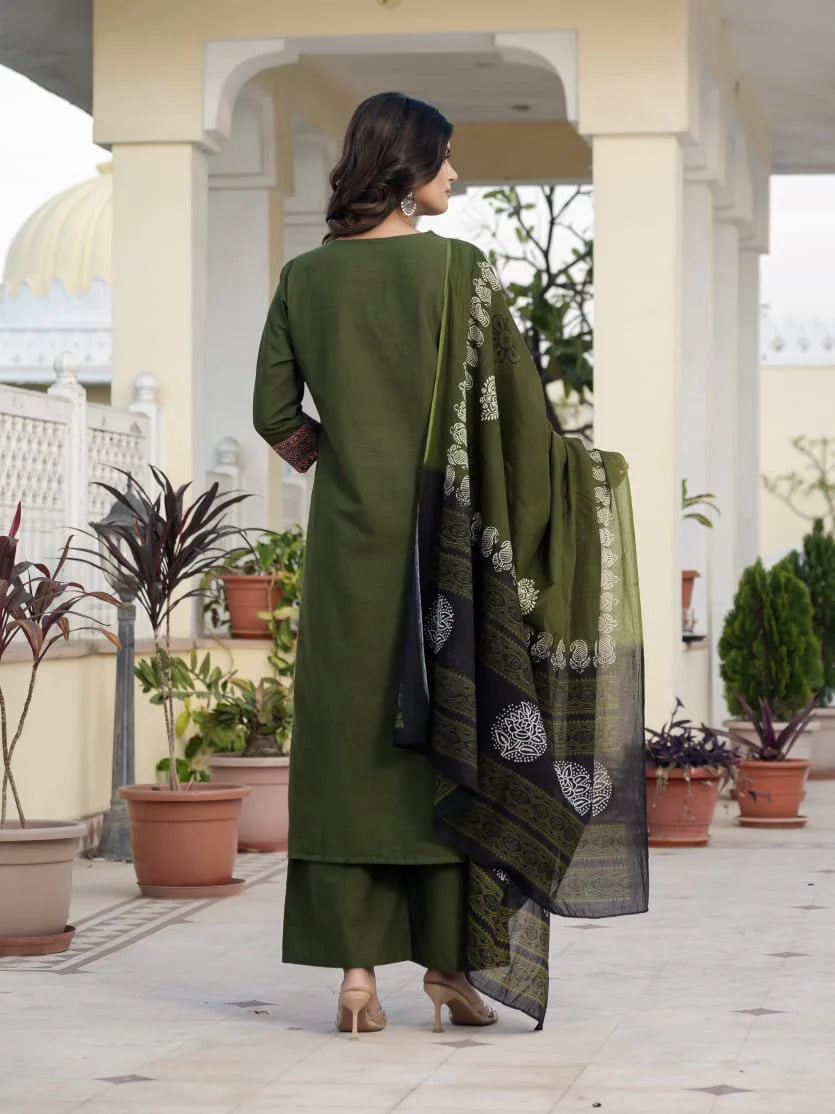 Cotton Rani Patch Work Kurta Set with Dupatta