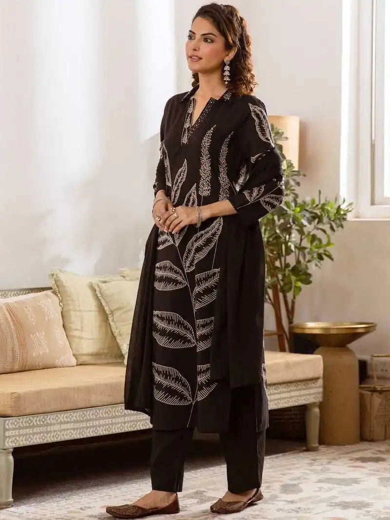 Embroidered Kurta with Trousers With Dupatta