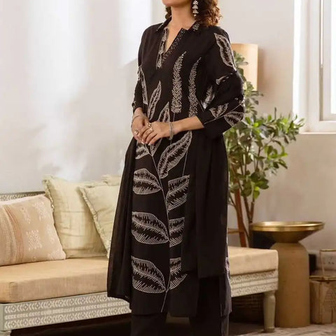 Embroidered Kurta with Trousers With Dupatta