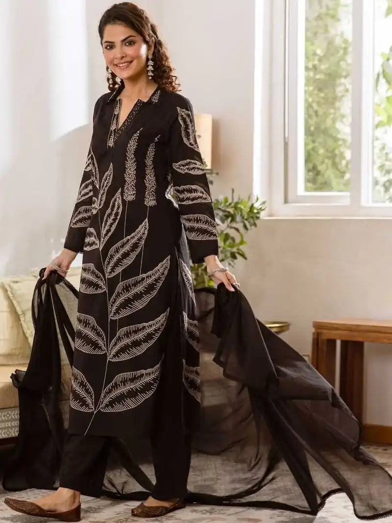 Embroidered Kurta with Trousers With Dupatta