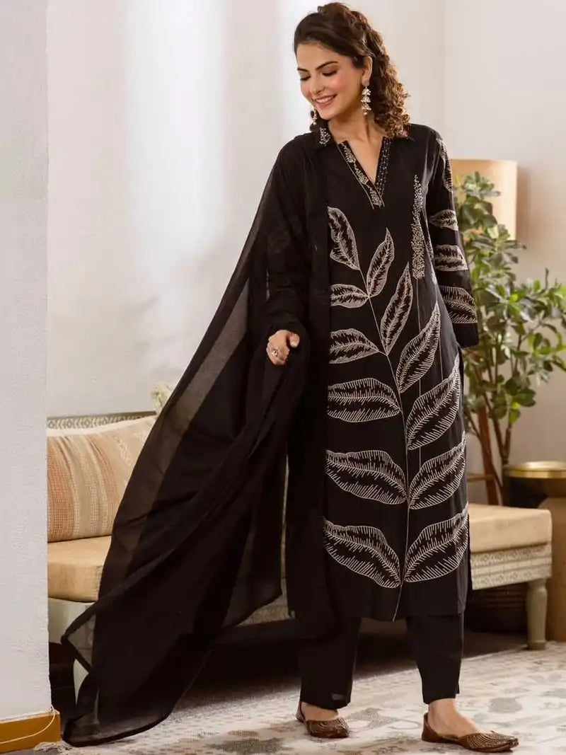 Embroidered Kurta with Trousers With Dupatta