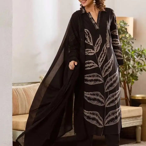 Embroidered Kurta with Trousers With Dupatta