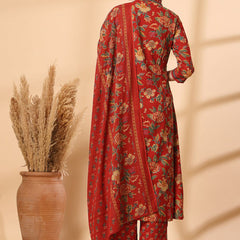 Ebbani Women’s Cotton Floral Red Kurta Set with Dupatta