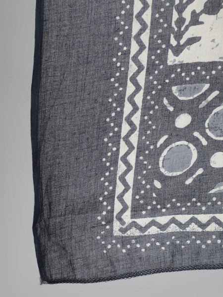 Ebbani Women’s Cotton Motifs Grey Anarkali Kurta Set with Dupatta