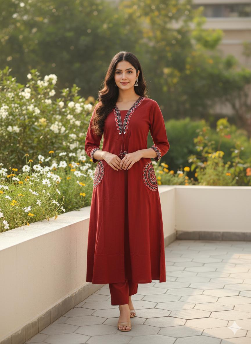Cotton Embroidered Kurta Set